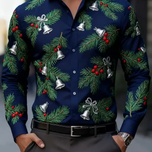 2025 Christmas Theme Men's 3D Printed Elk Casual Long Seelve Shirts Fashion Men's Dress Shirts Spring Fall Clothing For Man