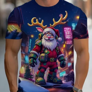 2026 Christmas T-Shirts Summer Funny Santa Claus Fashion Tops Tee Mens Shirts Summer Holiday Boys Casual Streetwear Clothing